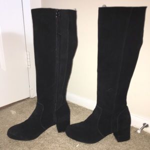 Genuine Suede Mini Block Heel Knee High Boots